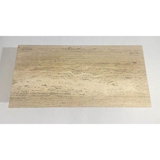 Vintage wrought iron and travertine coffee table, 1940s