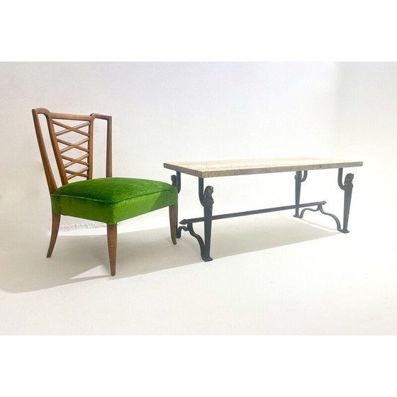 Image 1 of Tavolino da caffè vintage in ferro battuto e travertino, anni '40