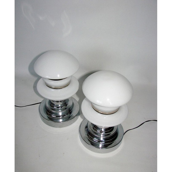 Image 1 of Pair of vintage chrome metal and glass bedside lamps, 1960s