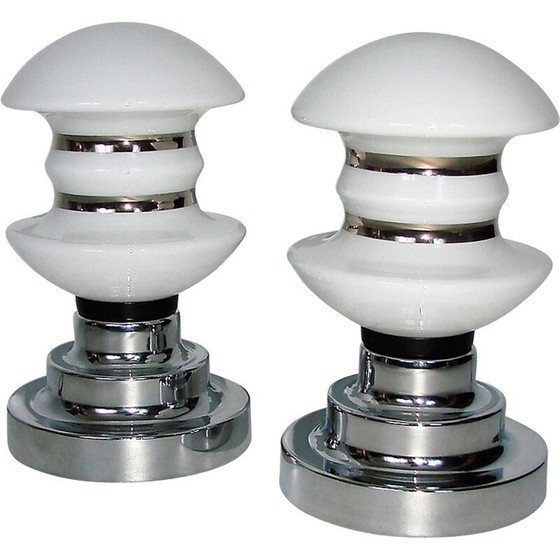 Image 1 of Pair of vintage chrome metal and glass bedside lamps, 1960s