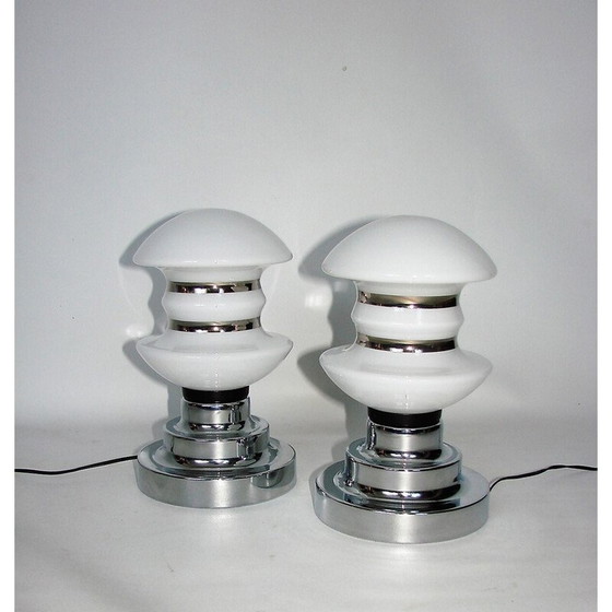 Image 1 of Pair of vintage chrome metal and glass bedside lamps, 1960s