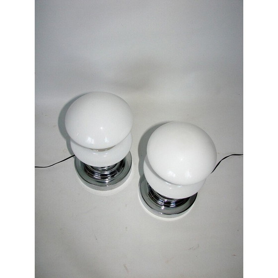 Image 1 of Pair of vintage chrome metal and glass bedside lamps, 1960s