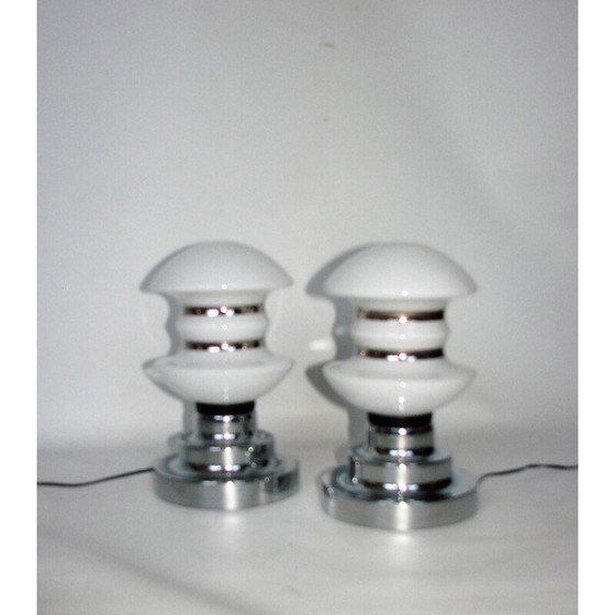 Image 1 of Pair of vintage chrome metal and glass bedside lamps, 1960s