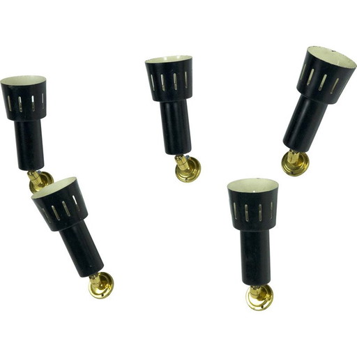Set of 5 vintage wall lamps in brass and lacquered metal, Italy 1960s