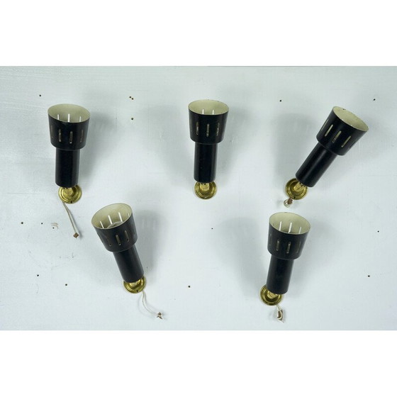 Image 1 of Set of 5 vintage wall lamps in brass and lacquered metal, Italy 1960s