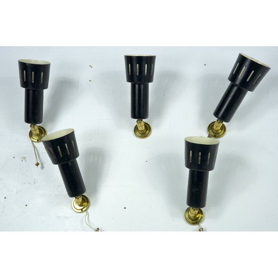 Image 1 of Set of 5 vintage wall lamps in brass and lacquered metal, Italy 1960s