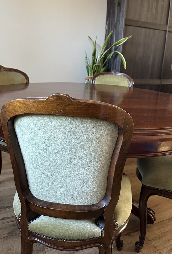 Image 1 of 4x Classic Velvet Wooden Dining Chairs