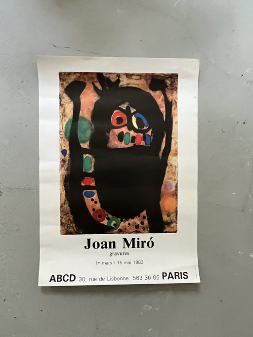 Original Lithographed Exhibition Poster By Joan Miro, Paris 1983