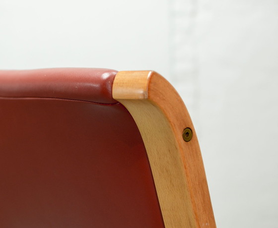 Image 1 of Danish Pair of Padded Red Leather High Back AX Lounge Chairs by Hvidt and Molgaard Nielsen for Fritz Hansen, 1970s.