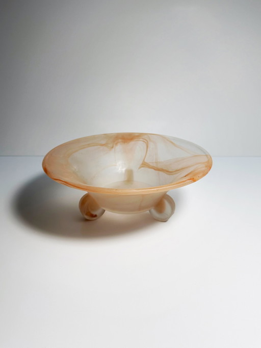 Art Deco pressed glass bowl cloud glass peach