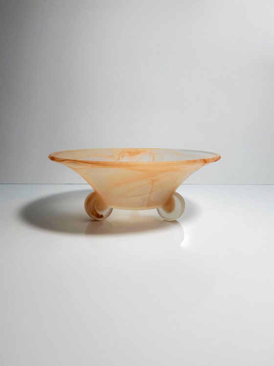 Image 1 of Art Deco pressed glass bowl cloud glass peach