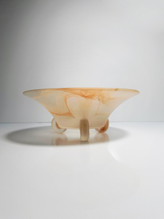 Image 1 of Art Deco pressed glass bowl cloud glass peach