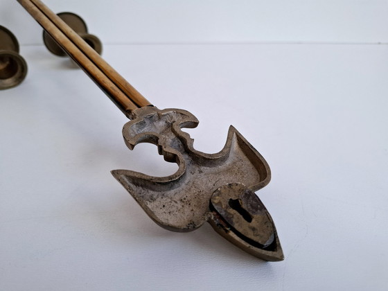 Image 1 of Candeliere vintage in ottone a doppia parete con fiore di giglio Fleur De Lis