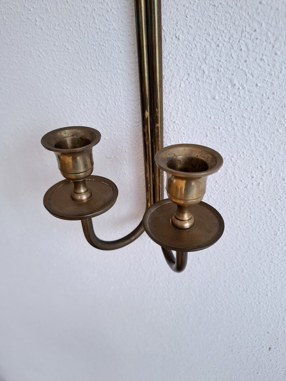 Image 1 of Candeliere vintage in ottone a doppia parete con fiore di giglio Fleur De Lis