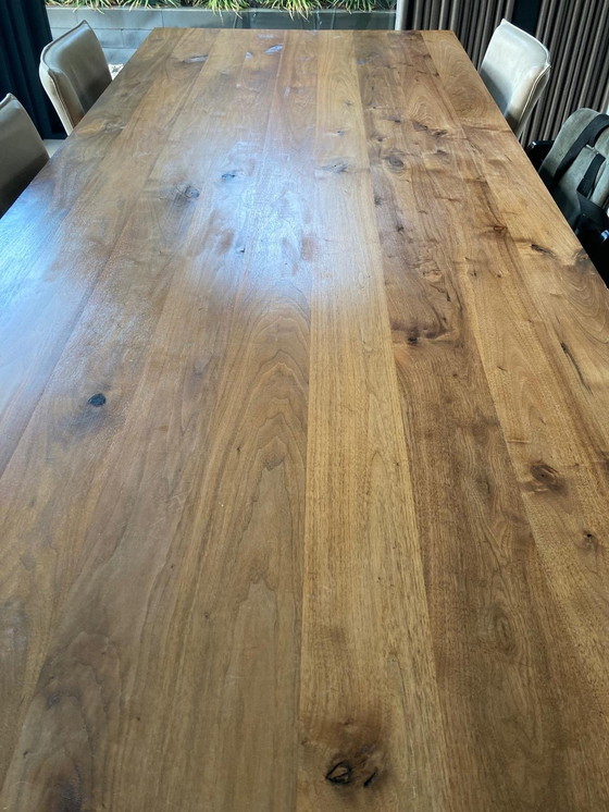 Image 1 of Walnut Dining Table Solid 2.40X1.00M With Steel Base