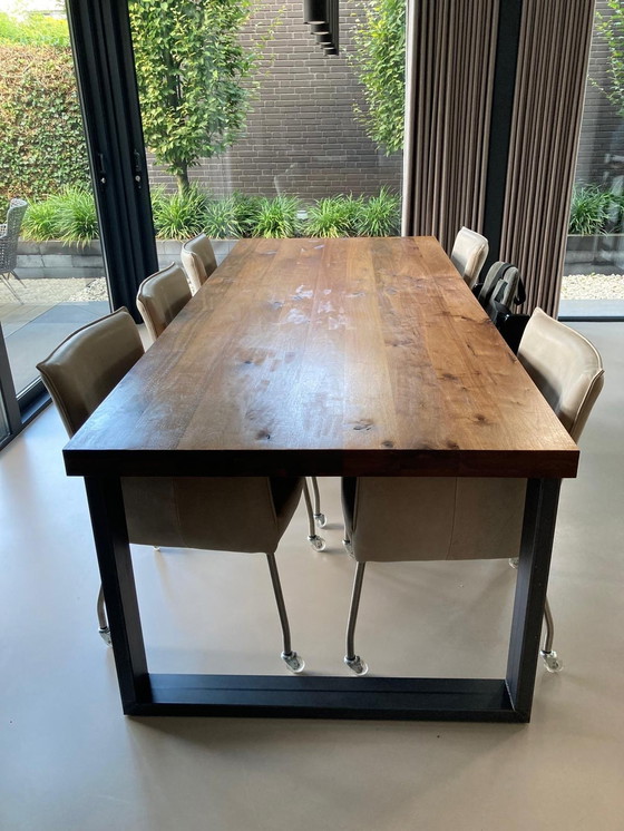 Image 1 of Walnut Dining Table Solid 2.40X1.00M With Steel Base