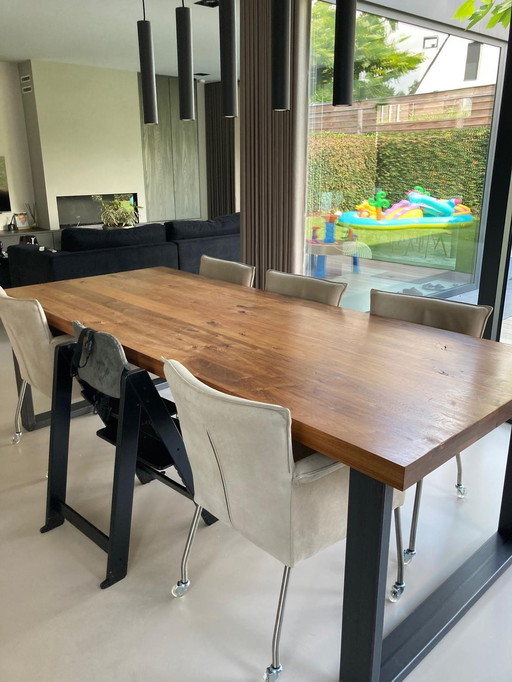 Walnut Dining Table Solid 2.40X1.00M With Steel Base