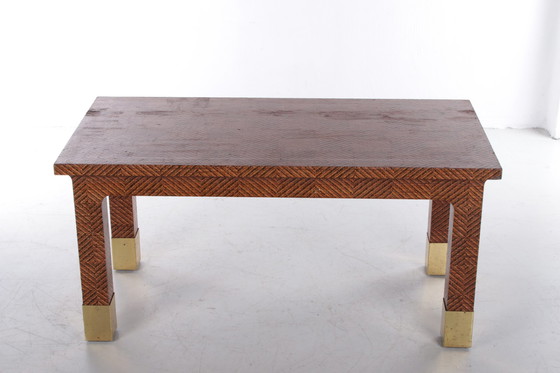 Image 1 of Harrison Van Horn Raffia and Brass Rectangle Coffee Table