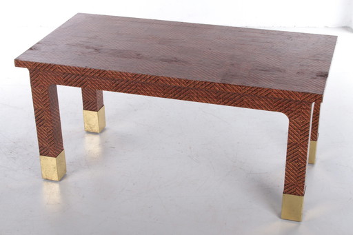 Harrison Van Horn Raffia and Brass Rectangle Coffee Table