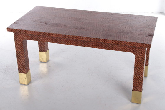 Image 1 of Harrison Van Horn Raffia and Brass Rectangle Coffee Table