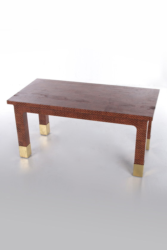 Image 1 of Harrison Van Horn Raffia and Brass Rectangle Coffee Table