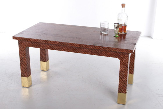 Image 1 of Harrison Van Horn Raffia and Brass Rectangle Coffee Table