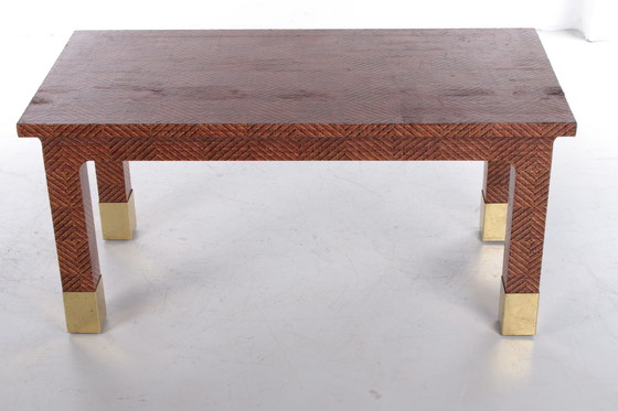 Image 1 of Harrison Van Horn Raffia and Brass Rectangle Coffee Table