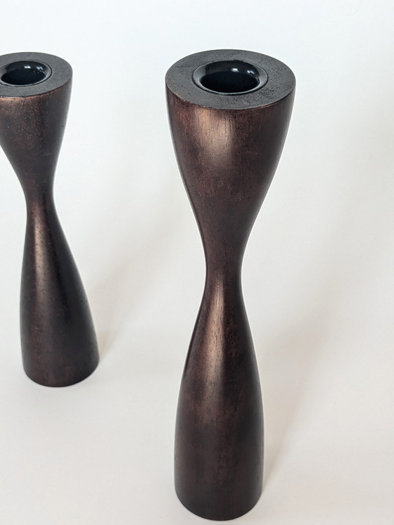 Image 1 of 2X Danish Wood Candlesticks