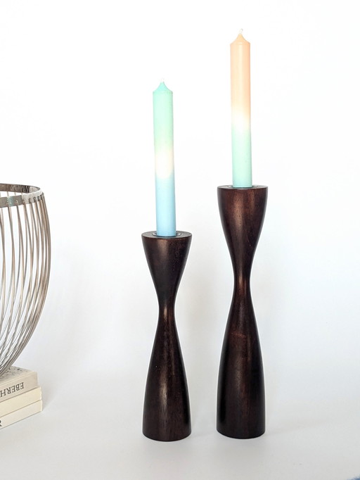 2X Danish Wood Candlesticks