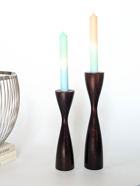 Image 1 of 2X Danish Wood Candlesticks