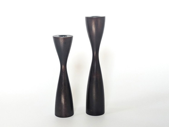 Image 1 of 2X Danish Wood Candlesticks