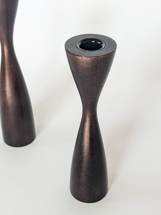 Image 1 of 2X Danish Wood Candlesticks