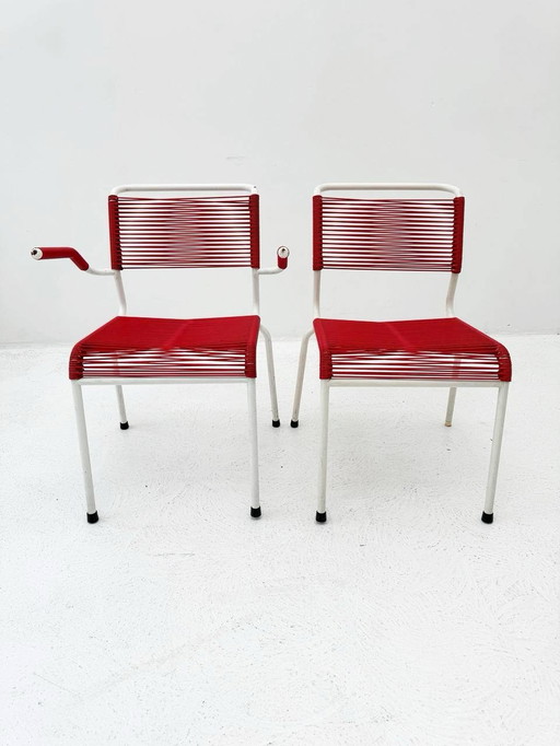 BIGLA Set: Sissach spaghetti chairs 2 without & 2 with armrests, 1960s