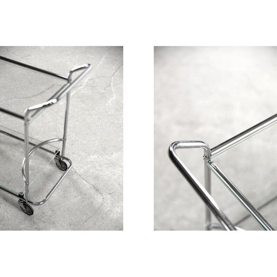 Image 1 of Chromed tubular steel and glass bar cart, 1950