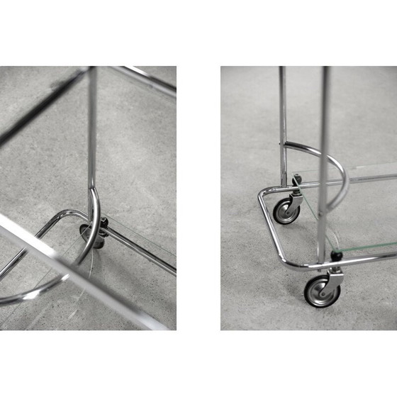 Image 1 of Chromed tubular steel and glass bar cart, 1950