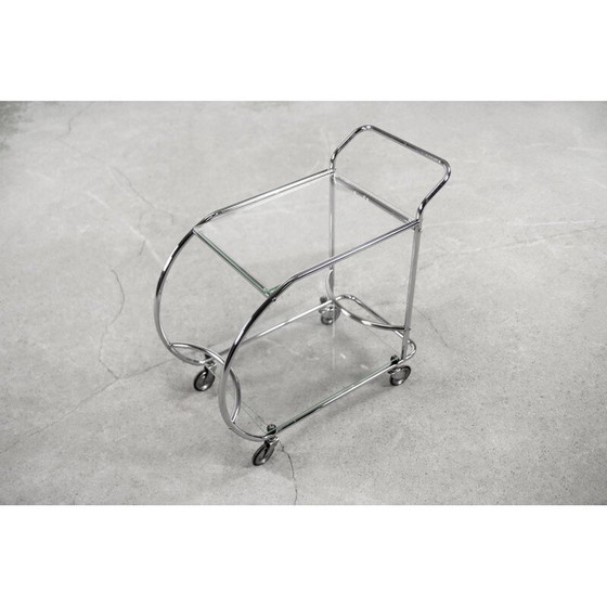 Image 1 of Chromed tubular steel and glass bar cart, 1950