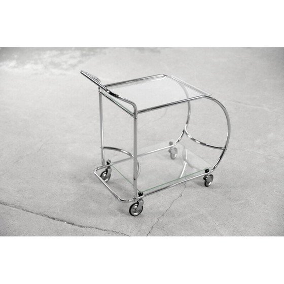 Image 1 of Chromed tubular steel and glass bar cart, 1950