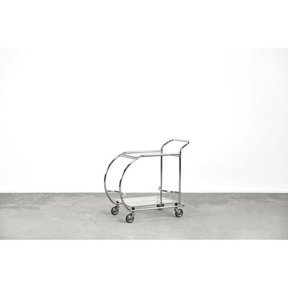 Image 1 of Chromed tubular steel and glass bar cart, 1950