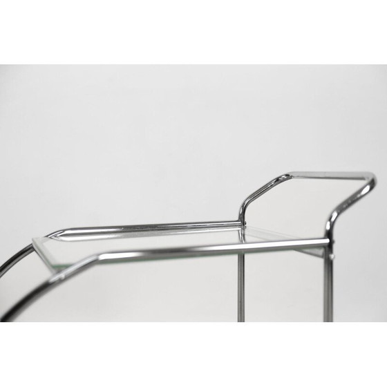 Image 1 of Chromed tubular steel and glass bar cart, 1950