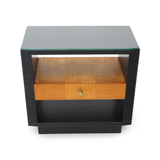 Image 1 of Pair of vintage Art Deco bedside tables in wood and glass, Italy 1930