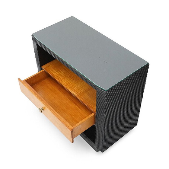 Image 1 of Pair of vintage Art Deco bedside tables in wood and glass, Italy 1930