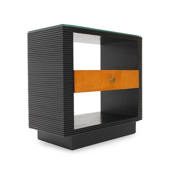 Image 1 of Pair of vintage Art Deco bedside tables in wood and glass, Italy 1930