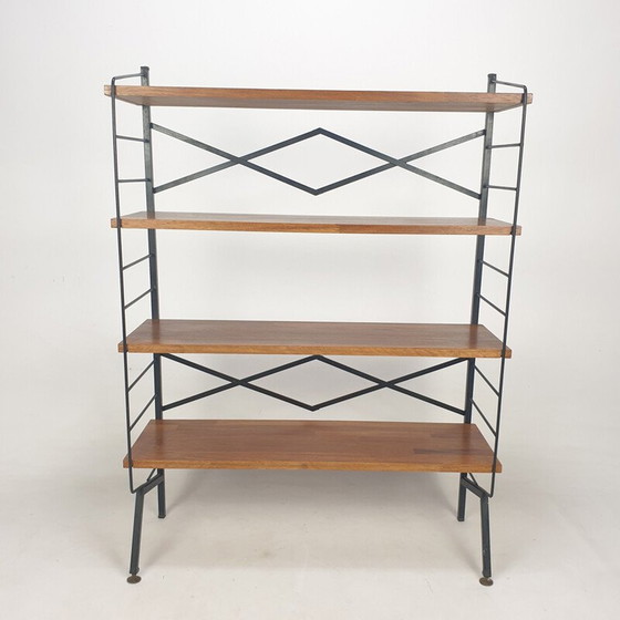 Image 1 of Vintage wood and brass shelf, Italy 1950