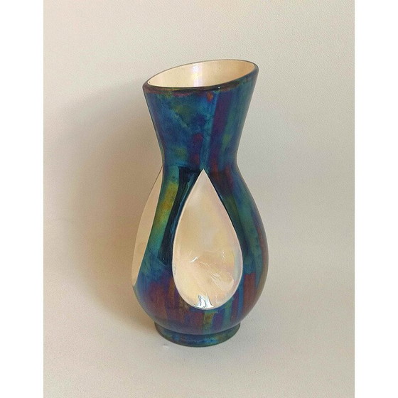 Image 1 of Vintage two-tone blue ceramic vase for Verceram, French 1960