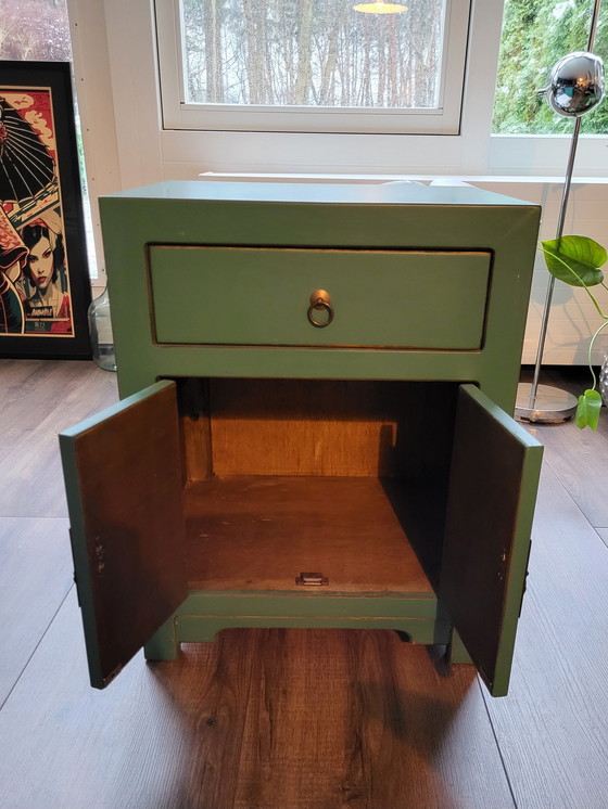 Image 1 of Chinese Nightstand In Turquoise.