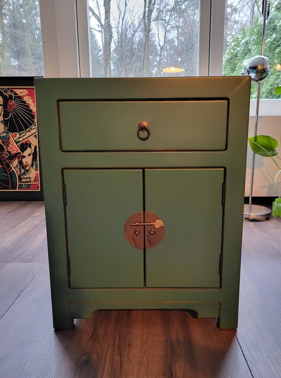 Image 1 of Chinese Nightstand In Turquoise.