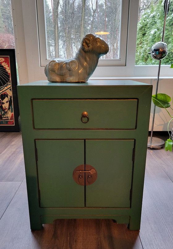 Image 1 of Chinese Nightstand In Turquoise.