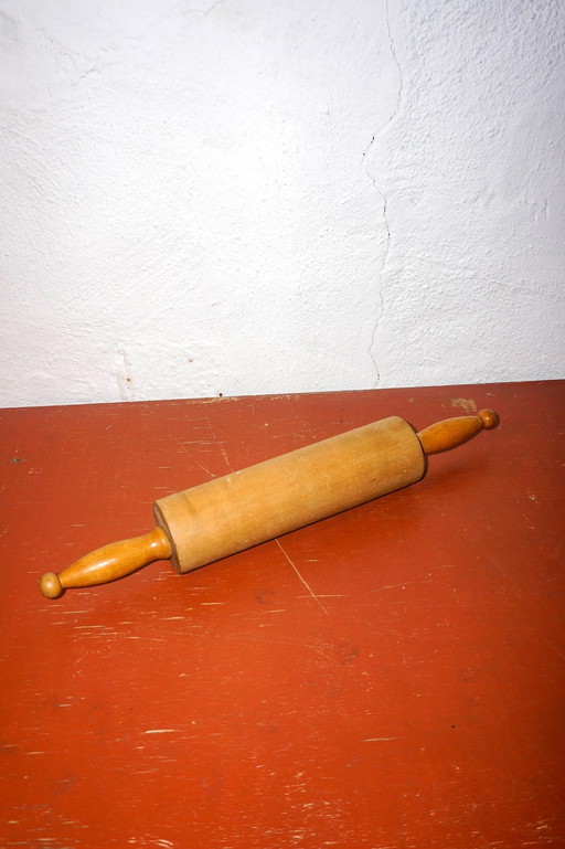 Vintage Wooden Rolling Pin * Classic Farmhouse Baking Tool * Large Handled Pastry Roller * Large French Antique Rolling Pin *