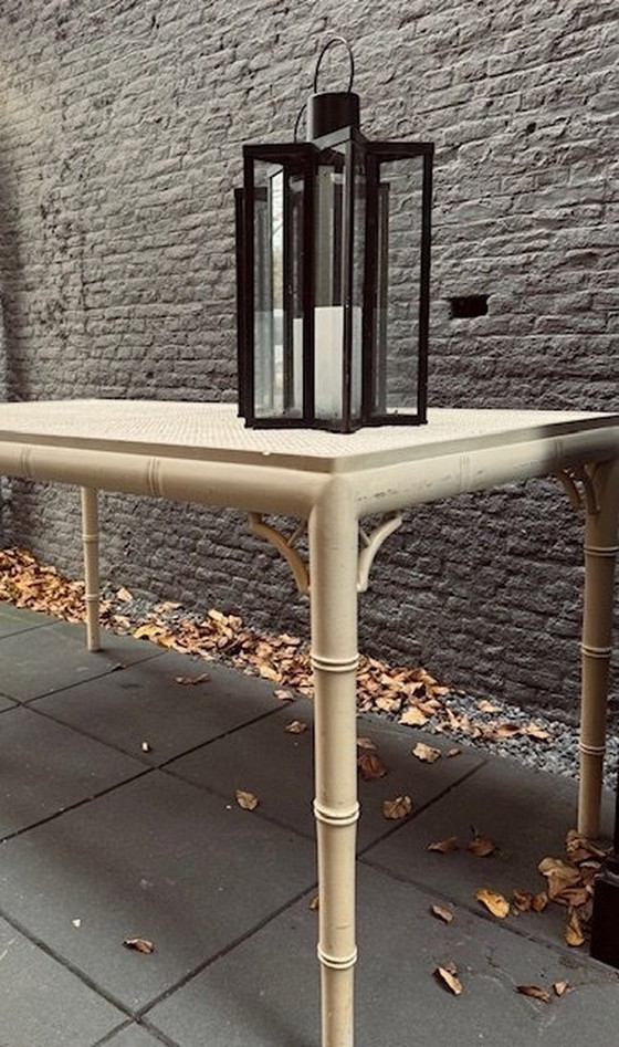 Image 1 of Vintage White Faux Bamboo Dining Table With Webbing