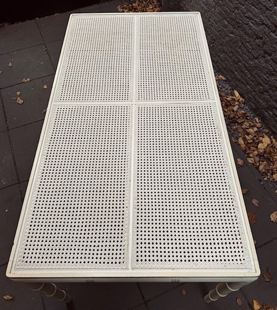 Image 1 of Vintage White Faux Bamboo Dining Table With Webbing